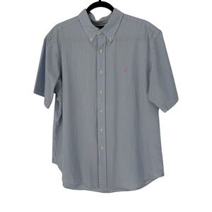 Polo Ralph Lauren Blue White Stripe Seersucker Short Sleeve Button Down Shirt XL